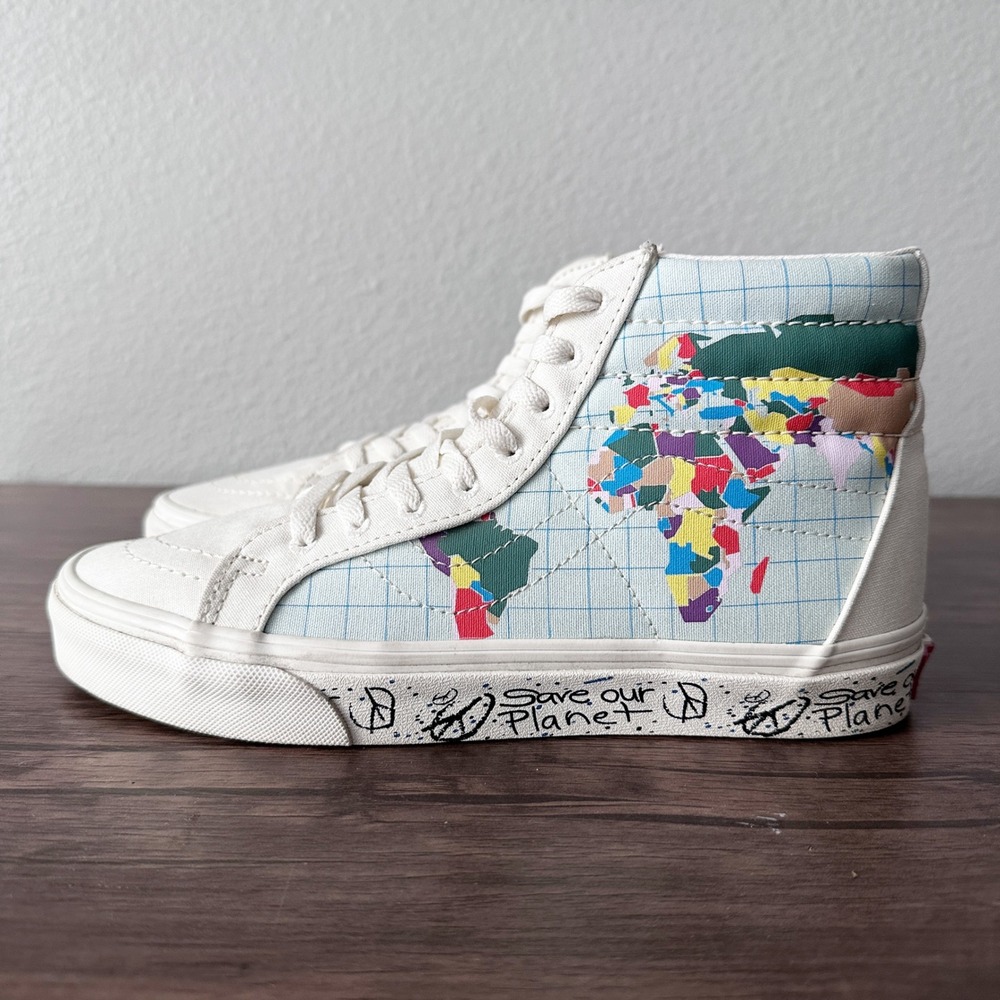 Vans Save Our Planet Sk8-hi Reissue High Top Sneakers World Map Women's Size 8.5